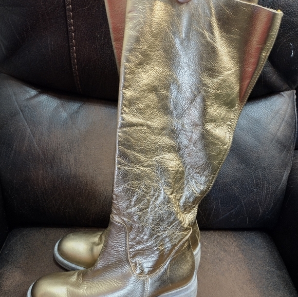 NWOB Free People Essential Gold Tall Slouch Boot Women's 37. US 6.5 Metallic - Picture 5 of 11